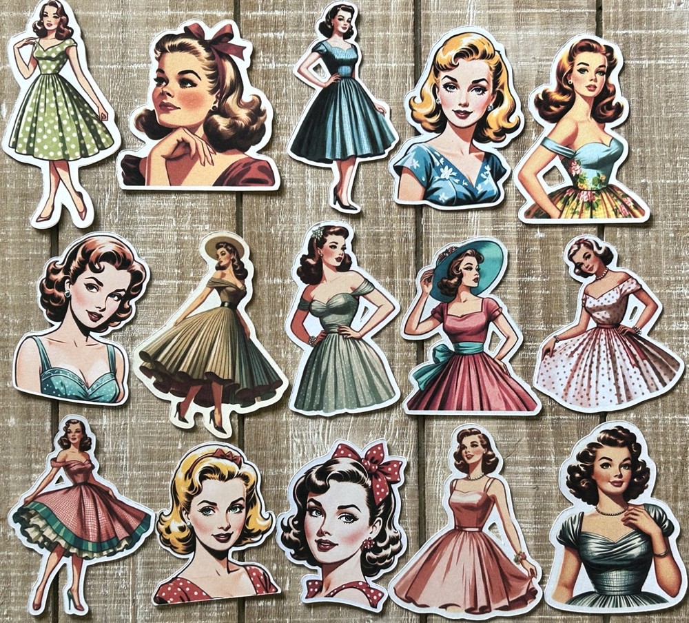 Retro ladies junk journal fussy cuts journal card making die cuts set of 15