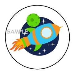 30 ROCKET ENVELOPE SEALS LABELS STICKERS 1.5″ ROUND SPACE SHIP PARTY FAVORS