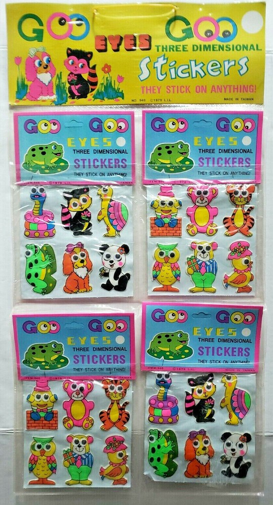 Vintage 1979 Goo Goo Eyes Puffy Stickers Display of 4 Sealed New Old Stock