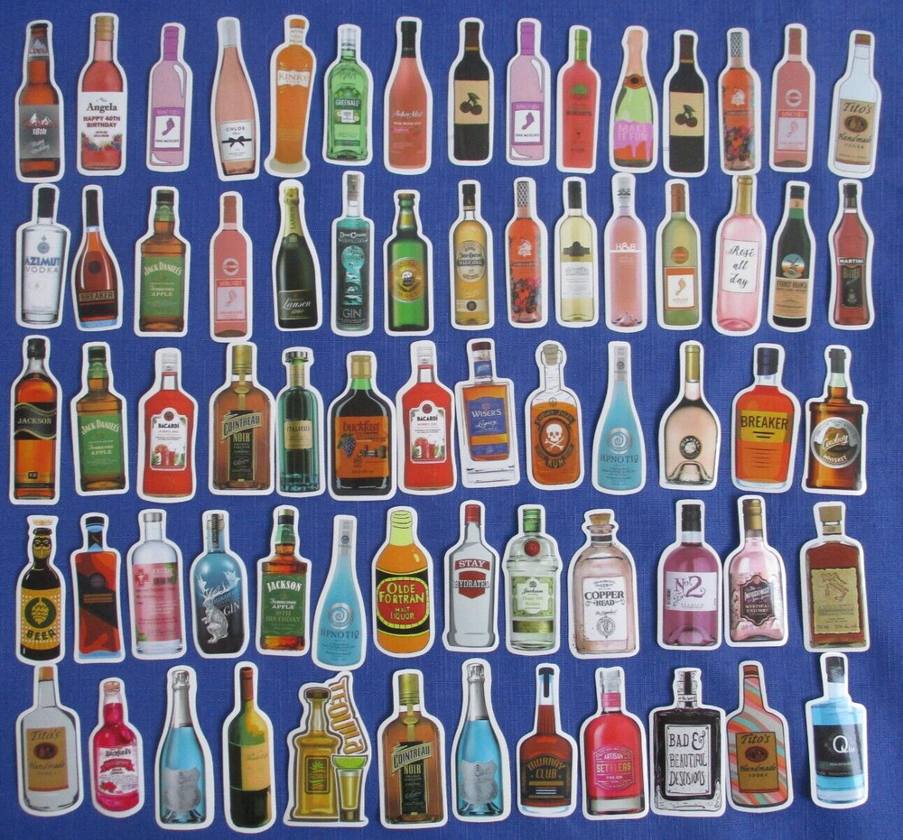 #44 NEW Lot-68 2″ Stickers Embellishments Party Wine Liquor Cardmaking Scrapbook