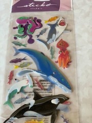 STICKO EK SUCCESS STICKERS 3D EPOXY COLORFUL OCEAN FISH OCTOPUS SHARK SQUID 17PC