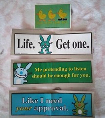 Lot of 4 Jim Benton Vending Machine Stickers Happy Bunny & Just Jimmy Y2K