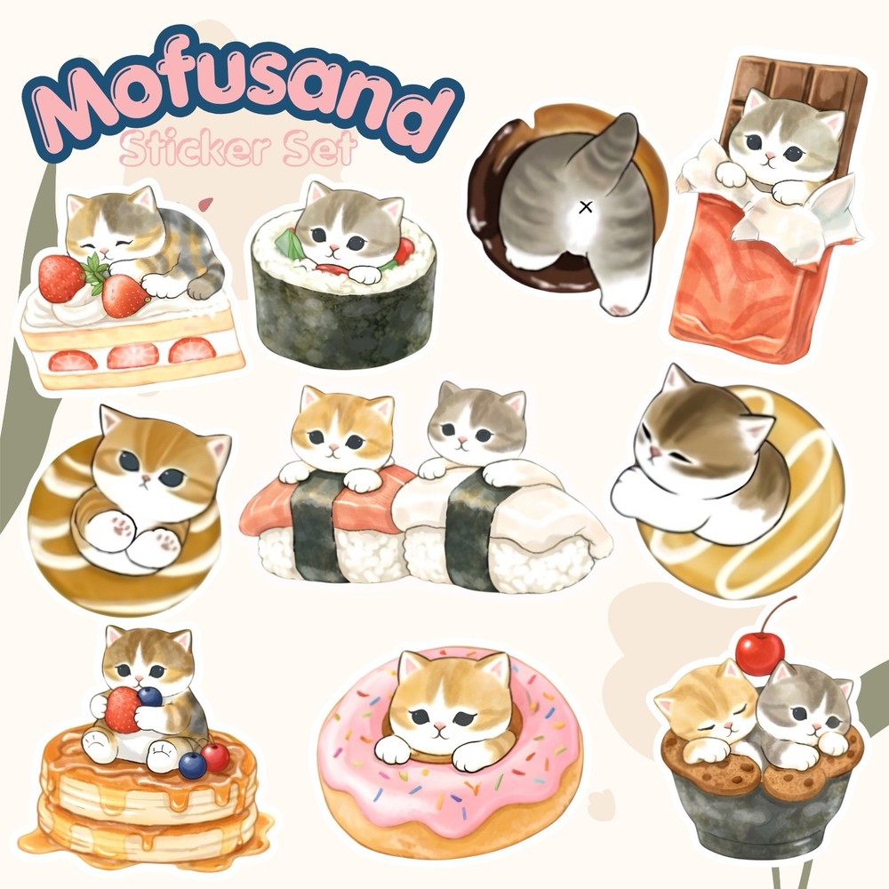 Kawaii Cat Dessert & Sushi Sticker Set | Cute Waterproof Vinyl Planner Laptop De