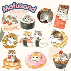 Kawaii Cat Dessert & Sushi Sticker Set | Cute Waterproof Vinyl Planner Laptop De