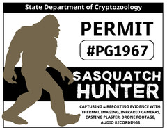 SASQUATCH HUNTER PERMIT Glossy Vinyl Sticker NEW Cryptids Yowie Bigfoot
