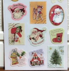 LOUJENE Tokyo Merry Christmas Fabric Sticker 12 Vintage Animal Santa Gift JAPAN