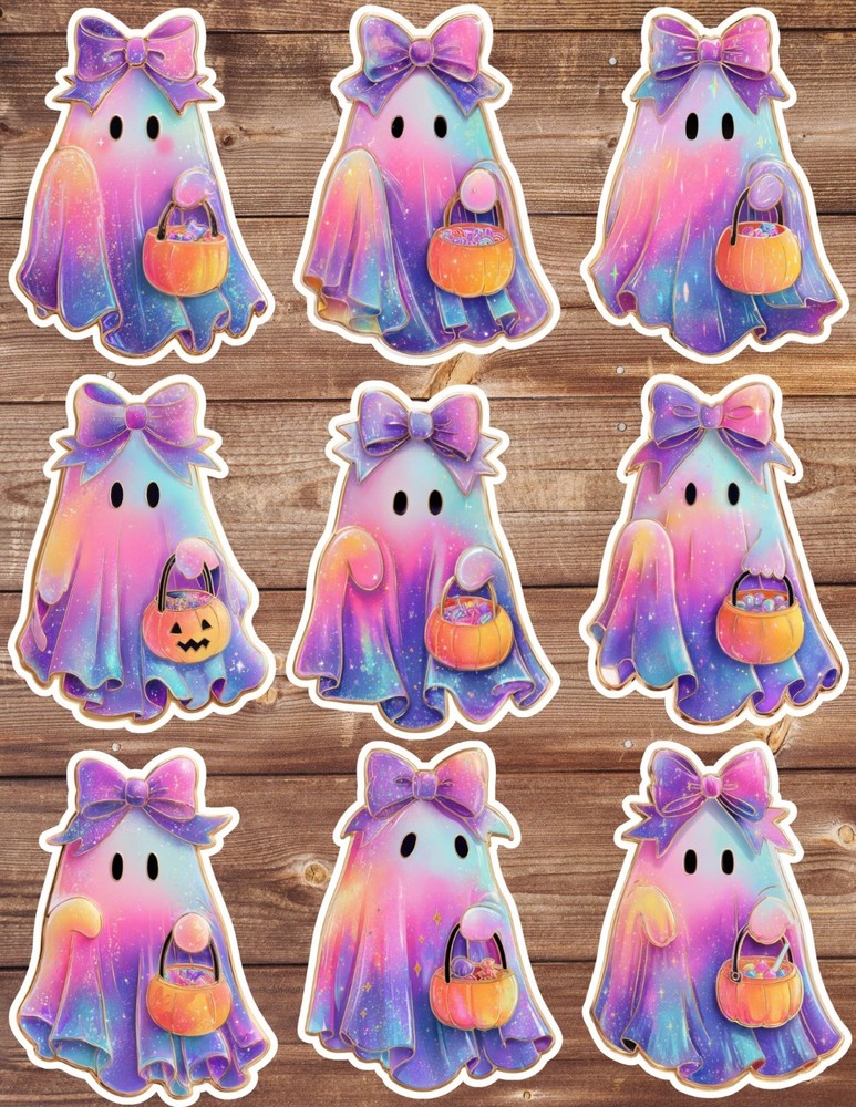 Trick or Treat Ghost Vinyl Die Cut Stickers Set Scrapbooking Laptop Water Bottle