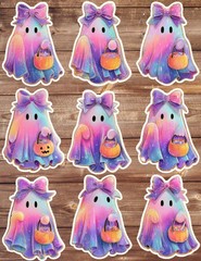Trick or Treat Ghost Vinyl Die Cut Stickers Set Scrapbooking Laptop Water Bottle