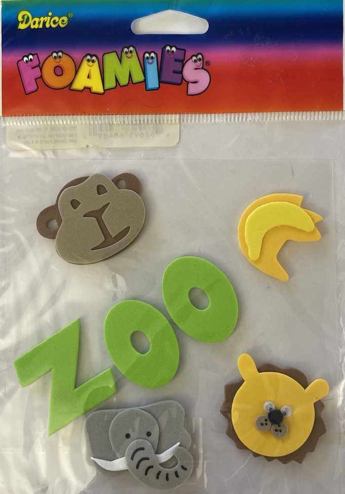 ZOO Foamies Stickers(7pc) Darice•Animals•Elephant•Lion •Monkey•Card making.
