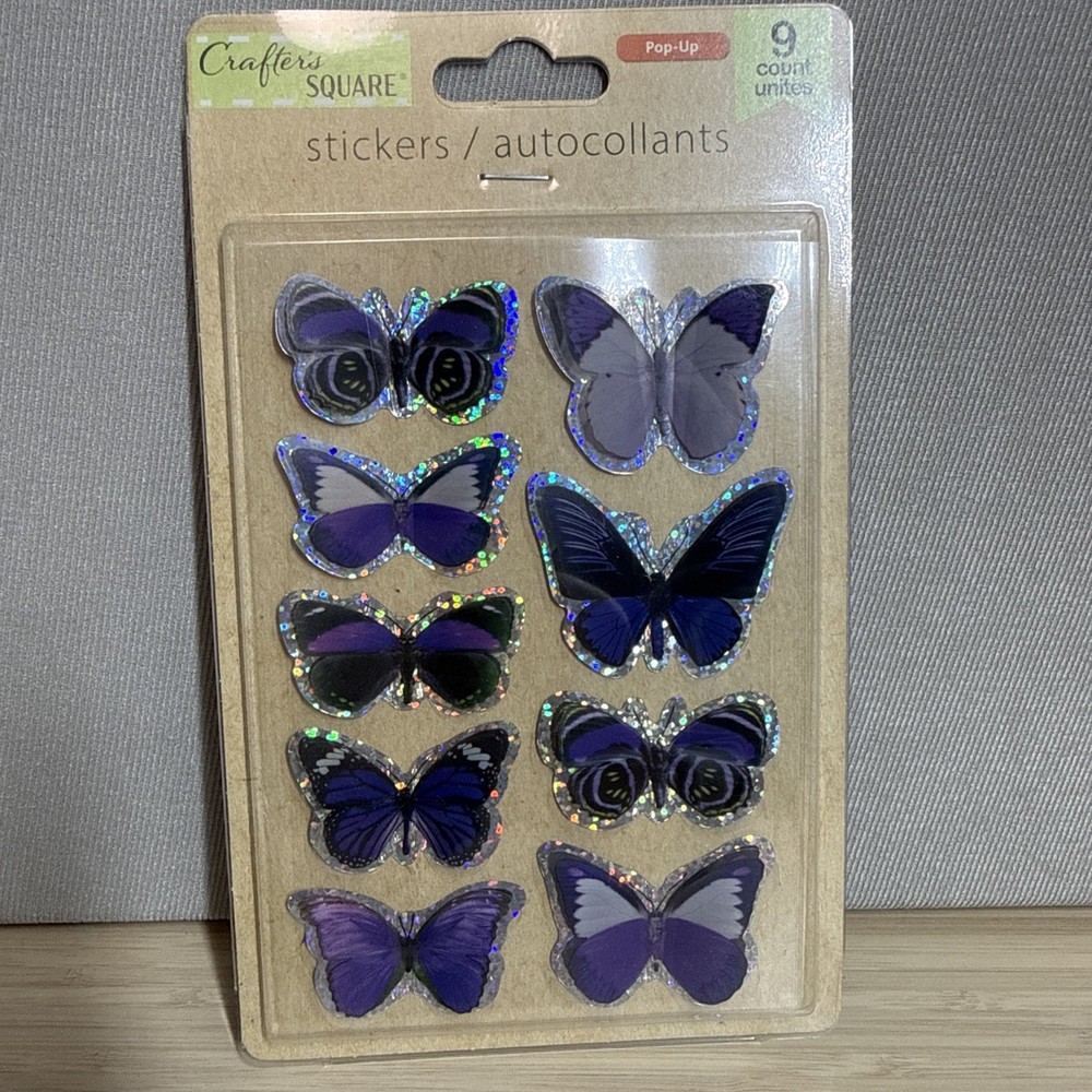 Crafter’s Square Handmade Butterfly Stickers with 3D Wings – 9 Count PURPLE