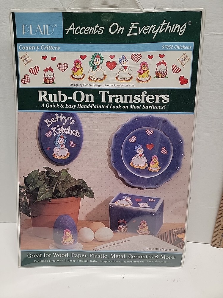Plaid Rub on Transfers Country Critters 57052 Chickens Vintage 1994 Crafts New