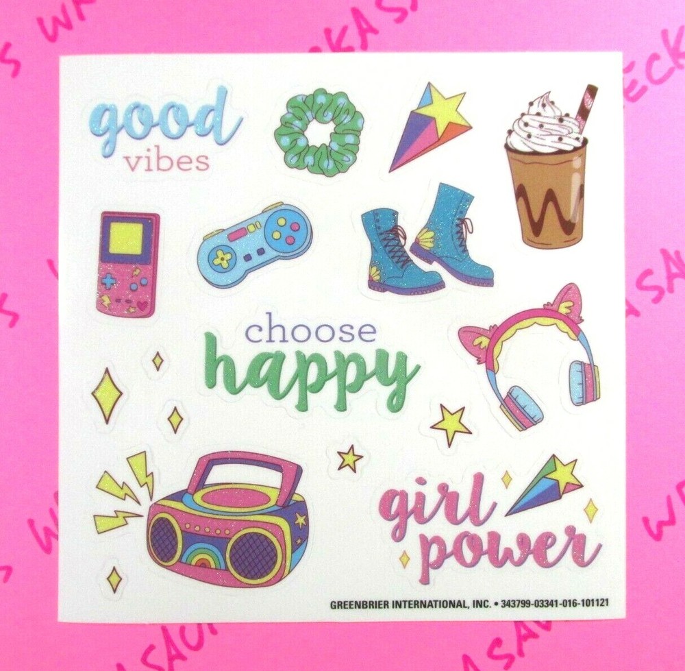 Retro Girl Power Glitter Decal Sticker Sheet Music Coffee Gaming
