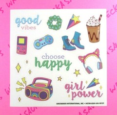 Retro Girl Power Glitter Decal Sticker Sheet Music Coffee Gaming