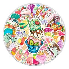 50 Pcs Sweet Ice Cream Stickers, 1.96-3.15inch Cool Cartoon Decorative Sticke…