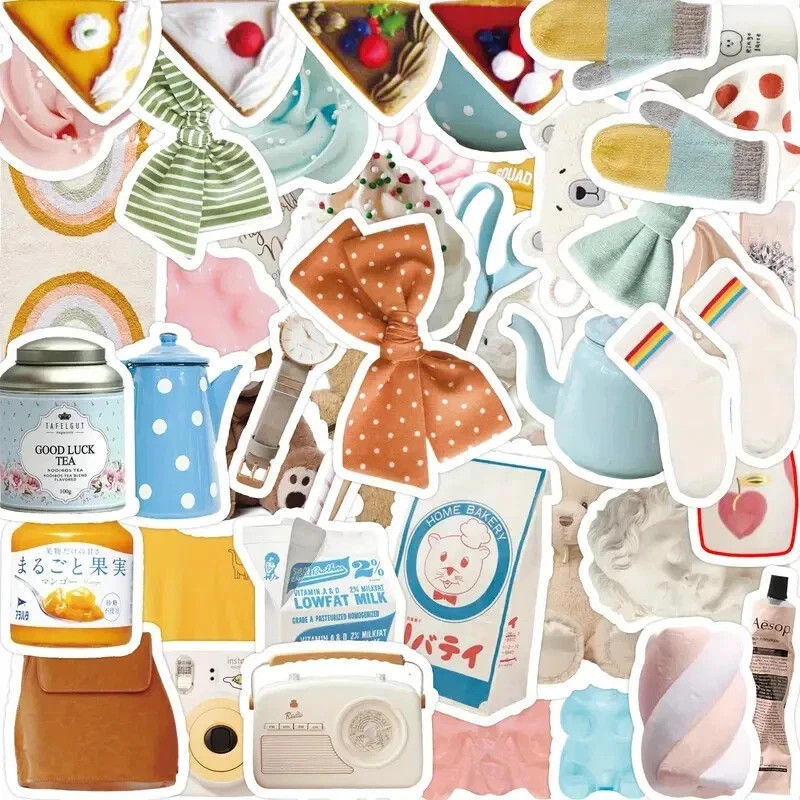 50pc Pastel Aesthetic Girly Bow & Bear Sticker Lot Laptop, Scrapbook, Journaling