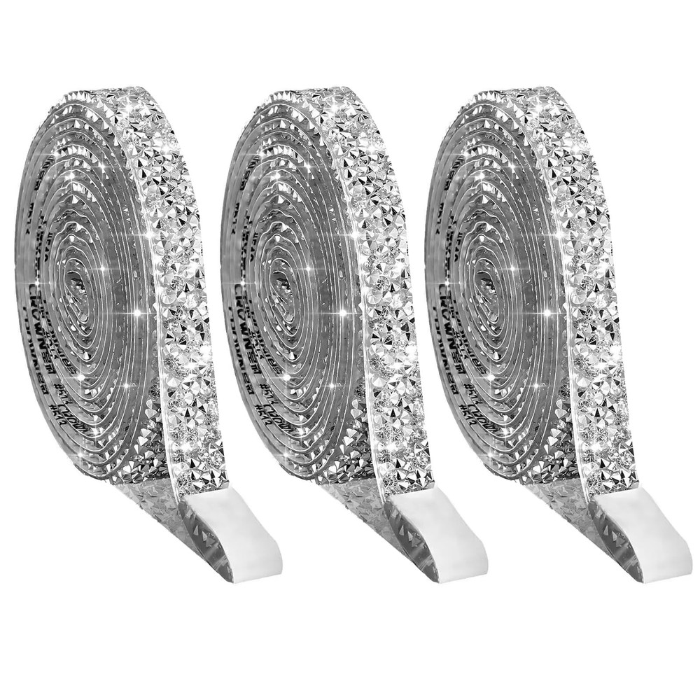 3 Rolls Self Adhesive Rhinestone Ribbon Stickers Rhinestone Strips Diamond Ri…