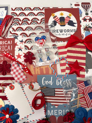 Red White and Blue USA Patriotic scrapbook planner journal junk paper craft lot