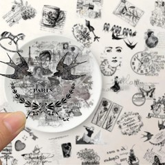 50PCS Vintage French Aesthetic Scrapbook Stickers – Clear Retro Paris Floral Pos