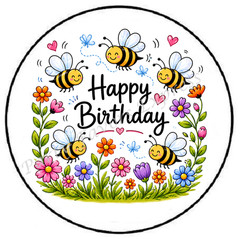 HAPPY BIRTHDAY BEES AND FLOWERS ENVELOPE SEALS LABELS STICKERS PARTY FAVORS