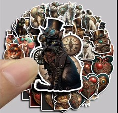 10pcs Steampunk Cat & Heart Stickers- Scrapbook, Journal, Diy Crafts & Cards