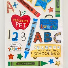 ~NEW~»BACK TO SCHOOL» Bus+Crayons+Stars+Teacher’s Pet+Lunch Scrapbook Stickers