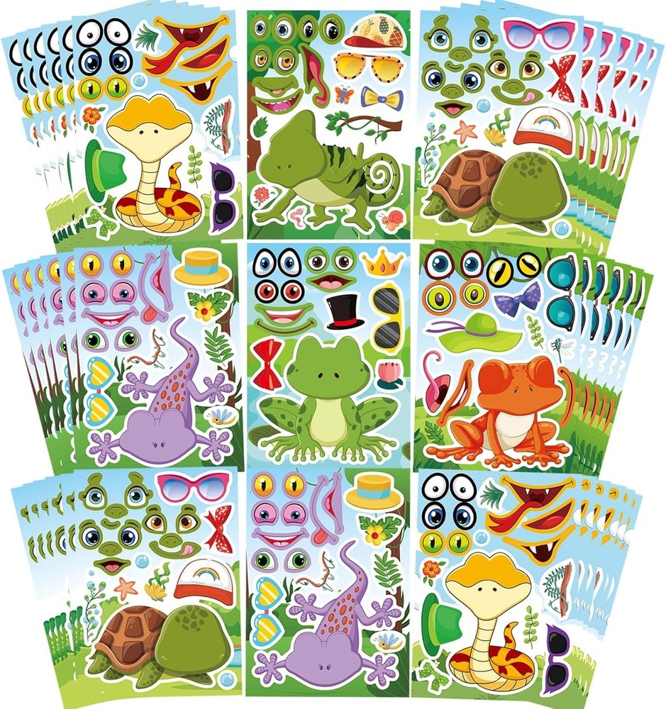 36 PCS Make a face Sticker for Kids Toddlers, Make Your Own Reptile Animal Mi