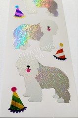 SHEEPDOG AND HATS STICKER SHEET STRIP PRISMATIC GLITTER SPARKLE MRS. GROSSMAN’S