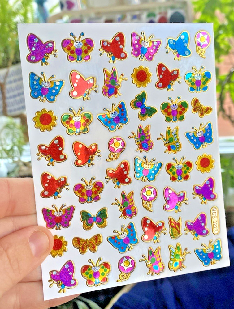 Sparkle Retro Butterflies Sticker Sheet (1 Sheet, 4×5 In., .5-.75 In. Stickers)