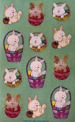 BUNNIES IN BASKET Stickers(12pc) Approx4″x6-1/2″Sandylion•Rabbit•Easter •Eggs
