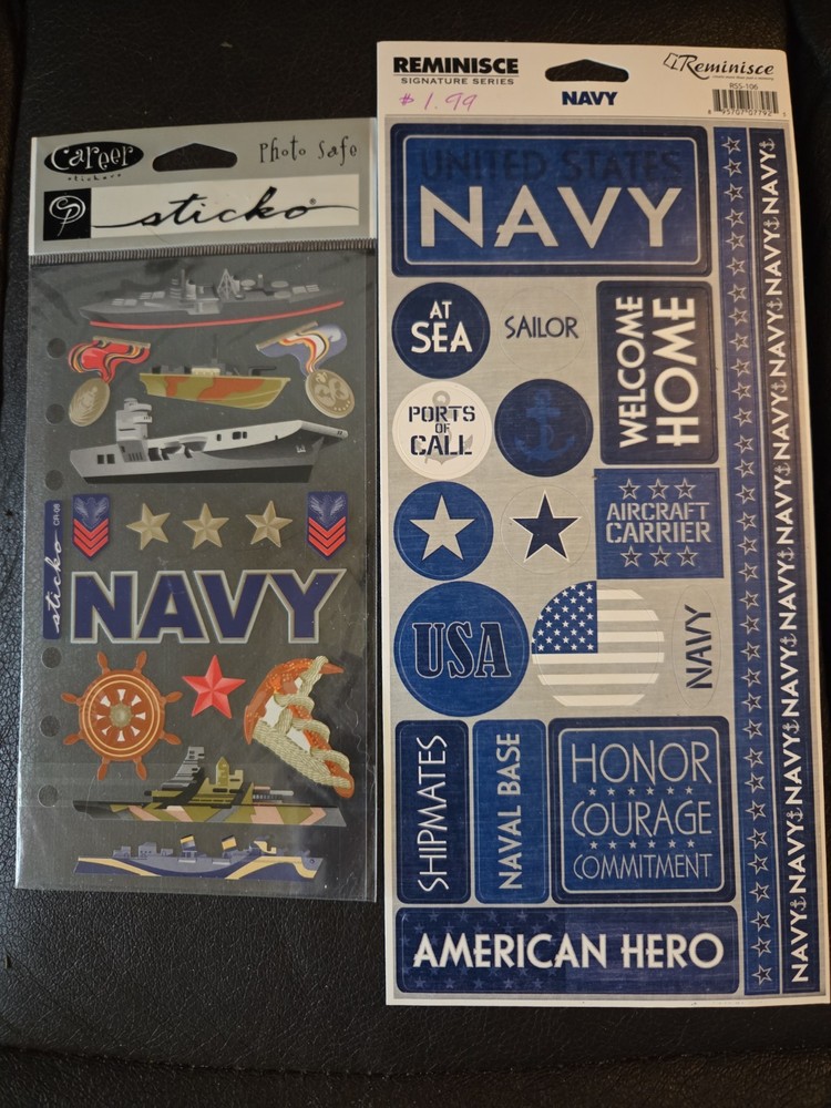 Vtg Reminisce & Sticko US Navy Scrapbook Sticker Lot Retired Sailor Battleship
