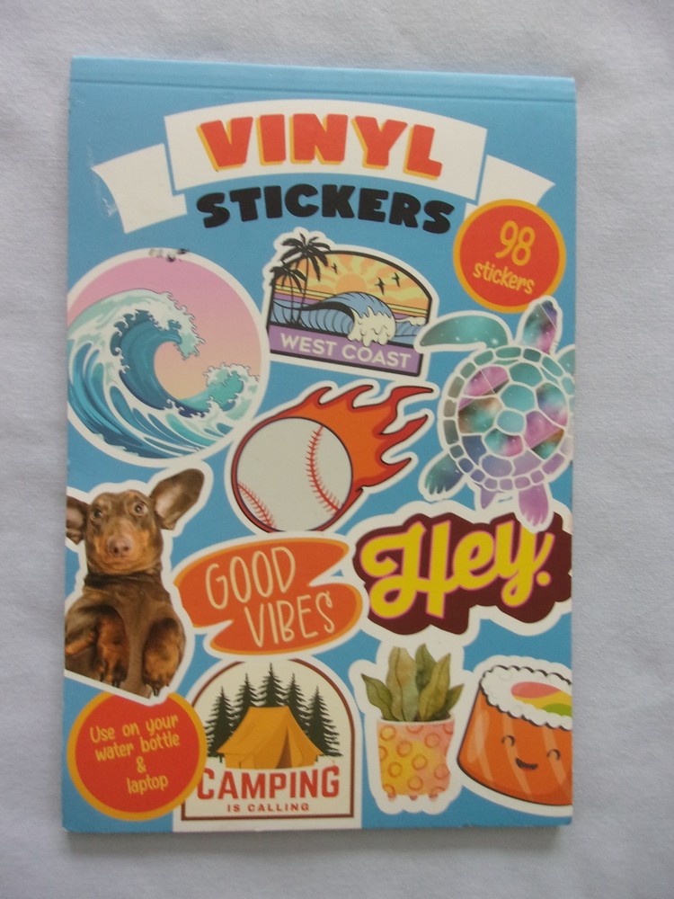 Pen & Gear Vinyl Sticker Book-98 Stickers/14 Sheets Dogs/Cats/Food/Sea etc NIP