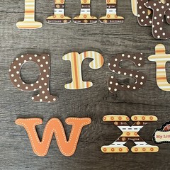 Set of 36 Chipboard Letters Autumn Orange Brown Polka Dots Stripes Scrapbooking