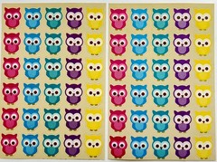 🦉Cute OWL STICKERS 2 Sheets wide eye bird pink blue purple yellow teal rainbow