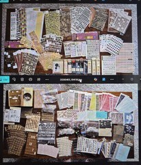 Scrapbooking letters numbers LOT 2 TABLES FULL! Metal Stickers Rub Ons SEE PIX