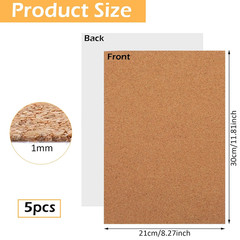 5 Pack Thin Cork Sheets 1Mm Adhesive Cork Sticker Coasters 11.8X8.3In Thick