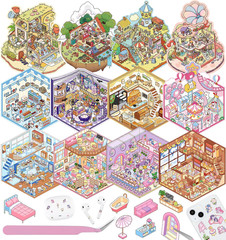 12 Sets DIY 3D Sticker Scene for Kids, Fun DIY Sticker Scene Make Your Own Mini