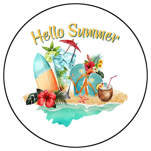 HELLO SUMMER BEACH ENVELOPE SEALS LABELS STICKERS PARTY FAVORS