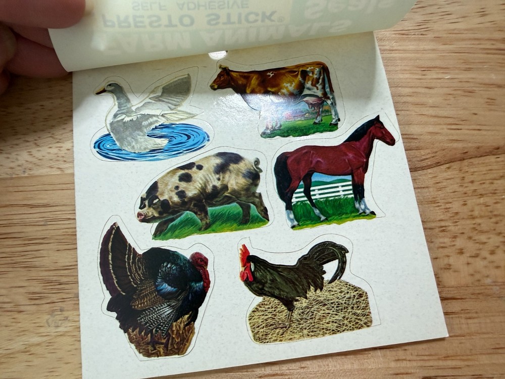 Vintage Eureka Farm Animals Stickers Booklet 8 Sheets Complete 48 Stickers