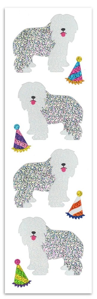 SHEEPDOG AND HATS STICKER SHEET STRIP PRISMATIC GLITTER SPARKLE MRS. GROSSMAN’S