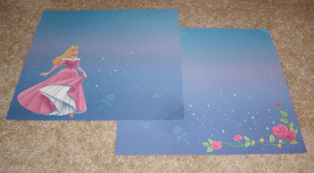 Sandylion Disney 12×12 Single Sided Paper Lot (2) ~ Sleeping Beauty w/Coord.Side