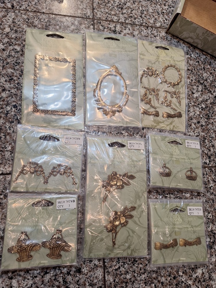 NIB Anna Griffin Brass Embellishments New 18 Packages Scrapbook Journal Collage