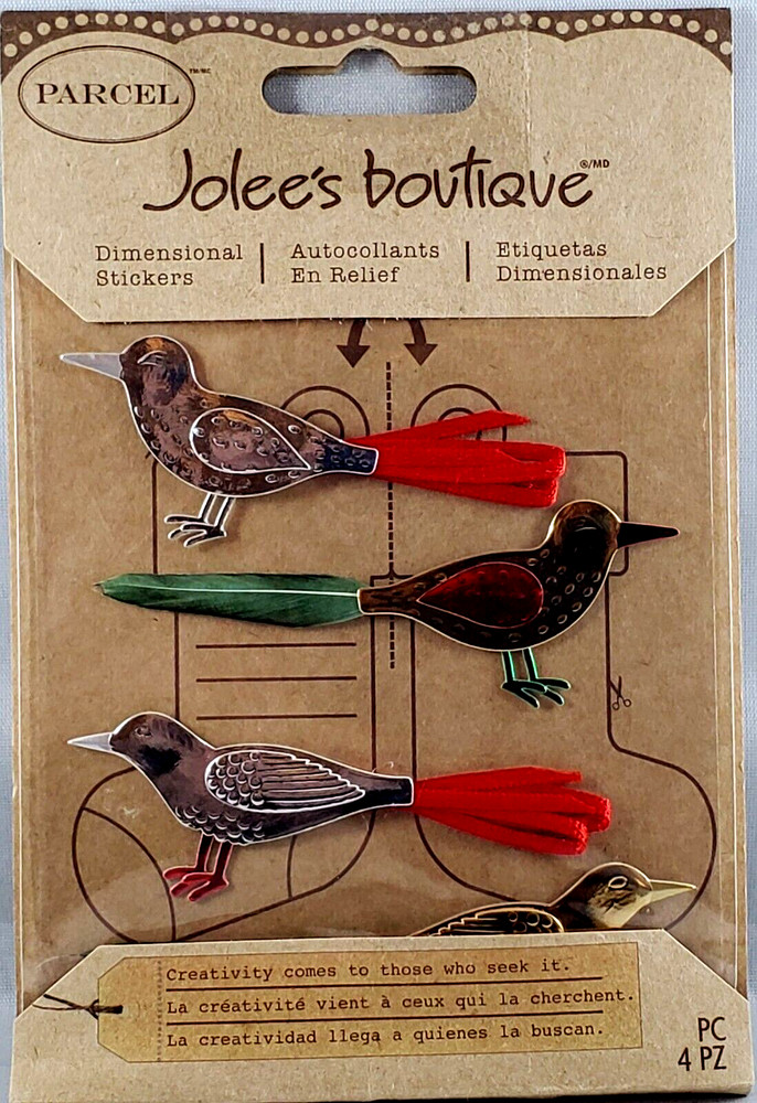 Jolee’s Boutique Glass Birds 3D Foil Stickers Ornaments Silver Gold Red 2007 NOS