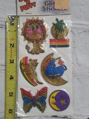 Vintage 80s Glitter Puffy Stickers Unicorn Rainbow Lion Butterfly Gordy Scrapboo