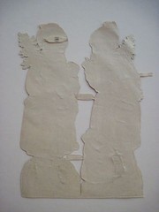 Small 1940-50’s Christmas PZB Die-Cut of Two Santa’s w/ Cookies -W.Germany*