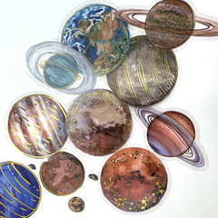 Planet Stickers Celestial Gold Accents Scrapbooking Collage Junk Journals