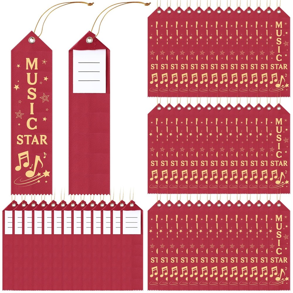 50 PCS 8×2 Inches Music Star Award Ribbons With Cards Strings Prize Reward