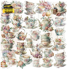 Vintage Vellum Stickers Floral Plants Elements Scrapbooking Supplies Flowers Bot