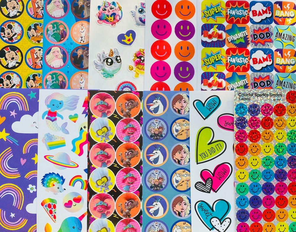 10 Sticker sheets Disney Pixar Marvel Mickey Mouse Themed Princess Super Heroes