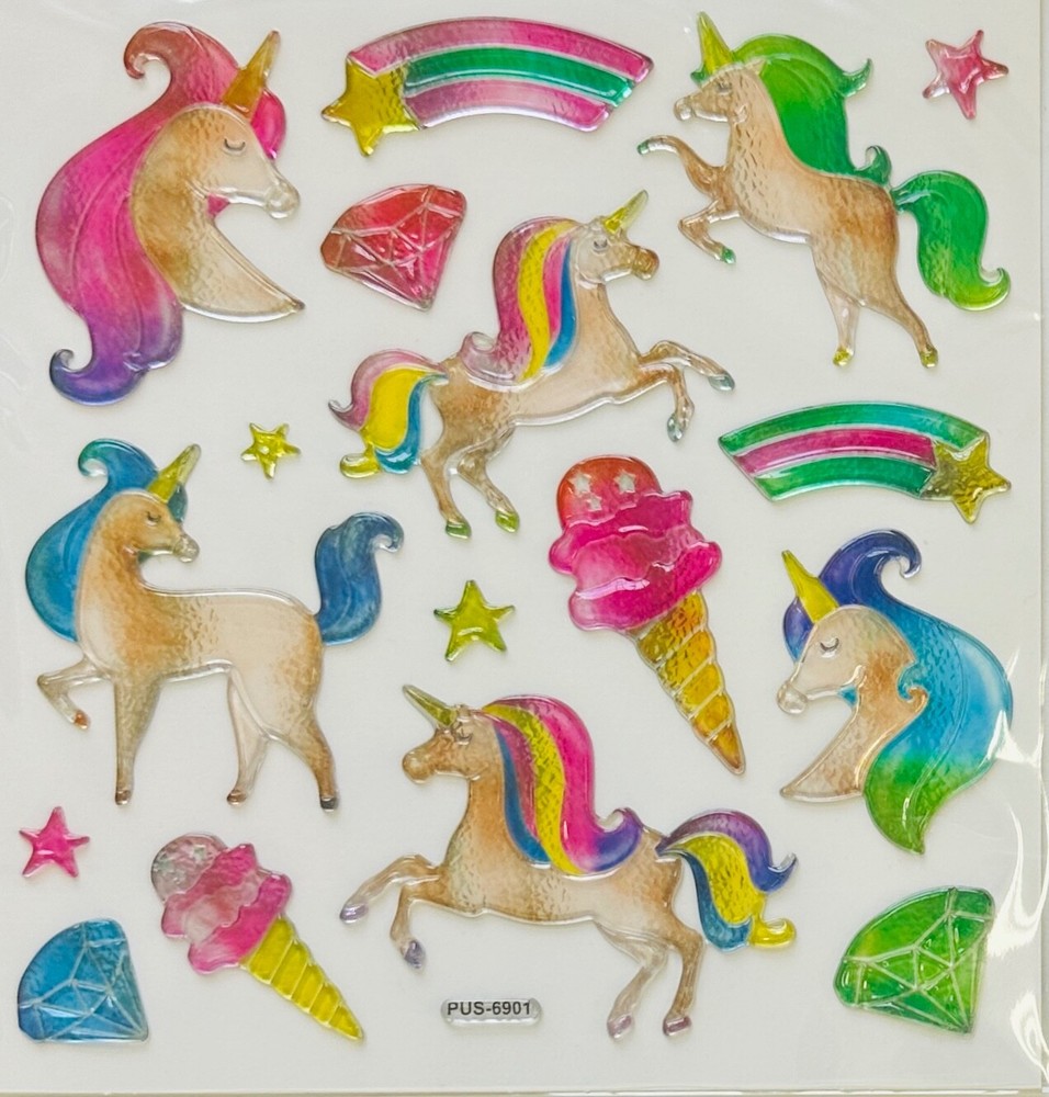 Unicorn Rainbow Epoxy 3D Stickers Planner Supply Craft Scrapbook Fantasy