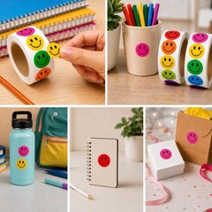 1000PCS Multi-Color Smiley Face Stickers 1 Inch – 2 Rolls of 500 Happy Face L…